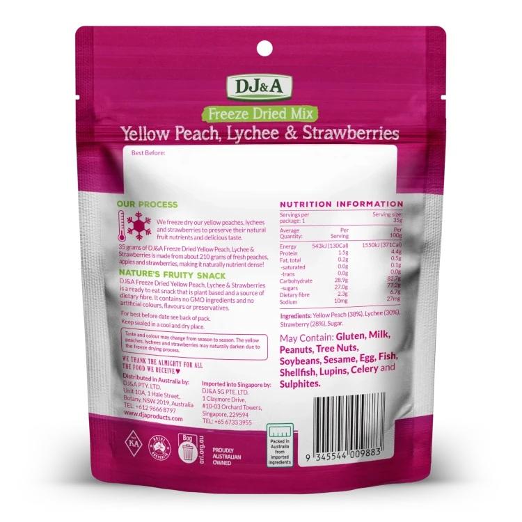 DJ&A Freeze Dried Mixed Yellow Peach, Lychee & Strawberries, 35 g