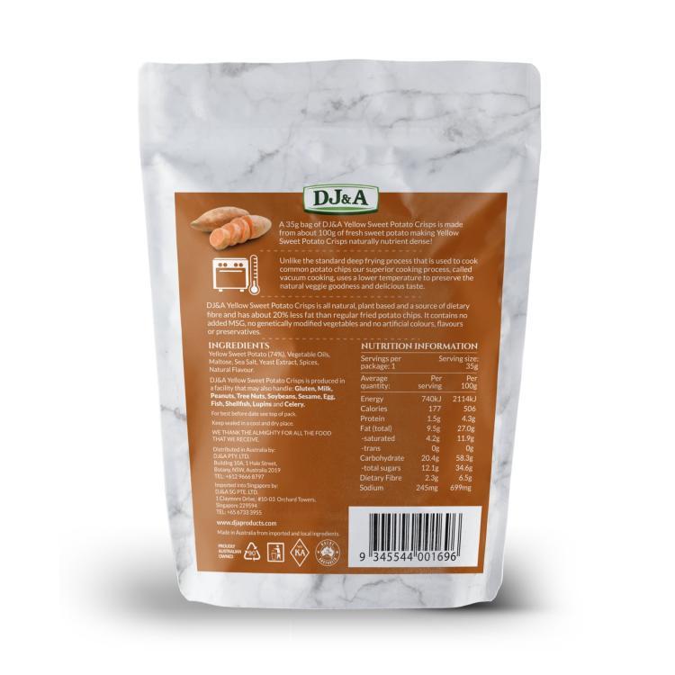 DJ&A Yellow Sweet Potato Crisps, 35 g