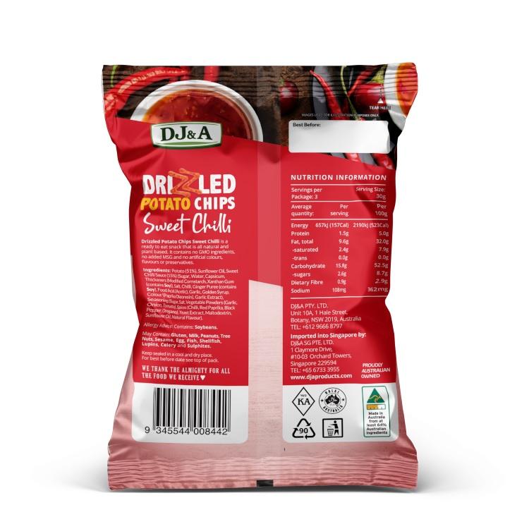 DJ&A Drizzled Potato Chips Sweet Chilli, 90 g