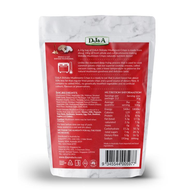 DJ&A Shiitake Mushroom Crisps Smoked Chili & Garlic, 65 g